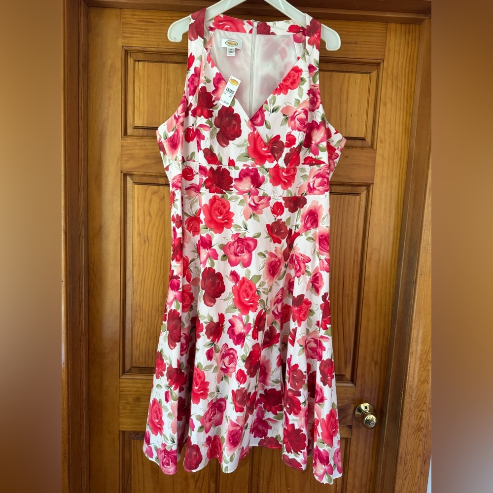 Talbots Bright Pink/Red Floral Cotton Sleeveless Dress Size Missy 20